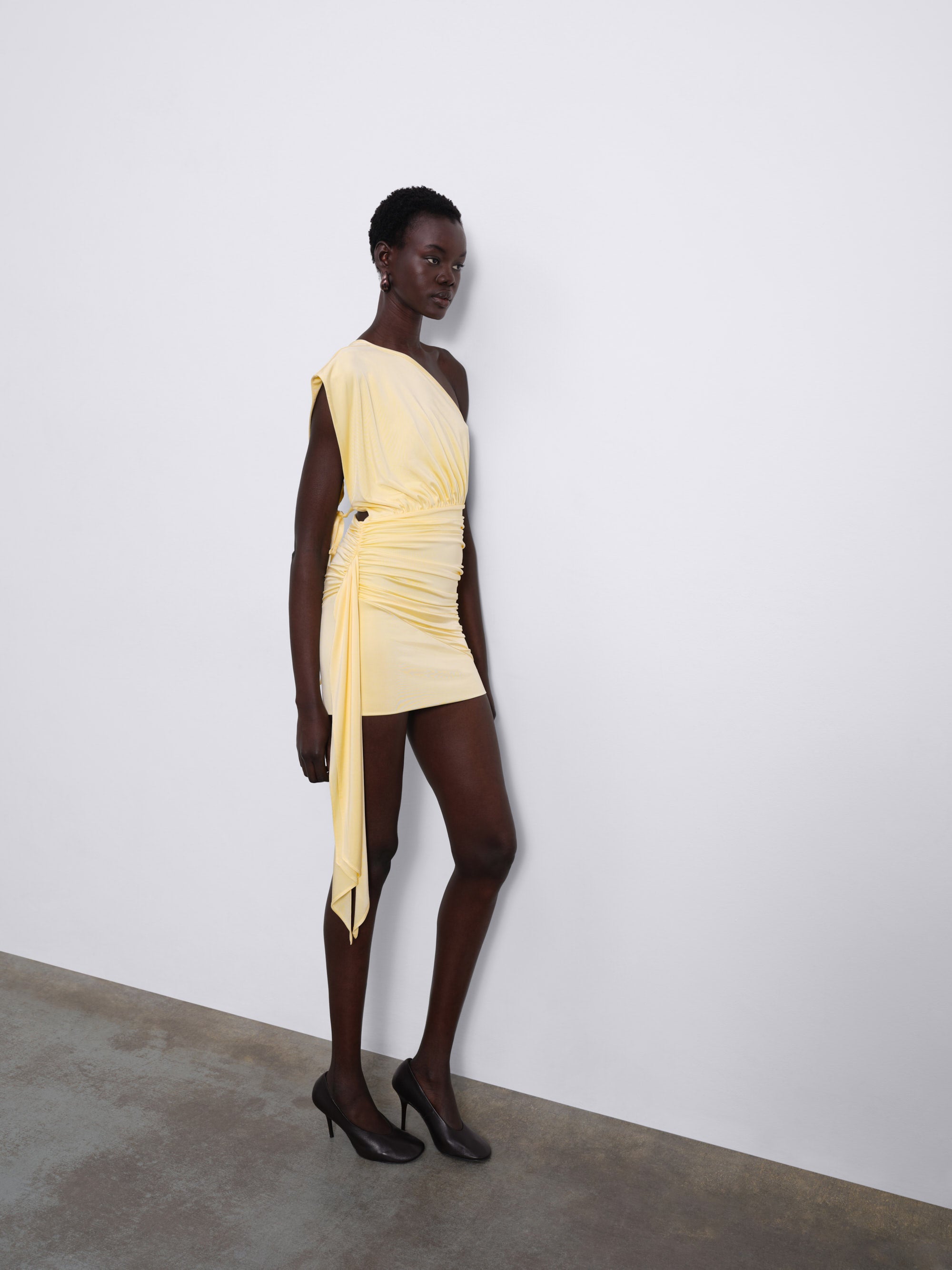 Aurelie Draped One-Shoulder Mini Dress — Butter Yellow