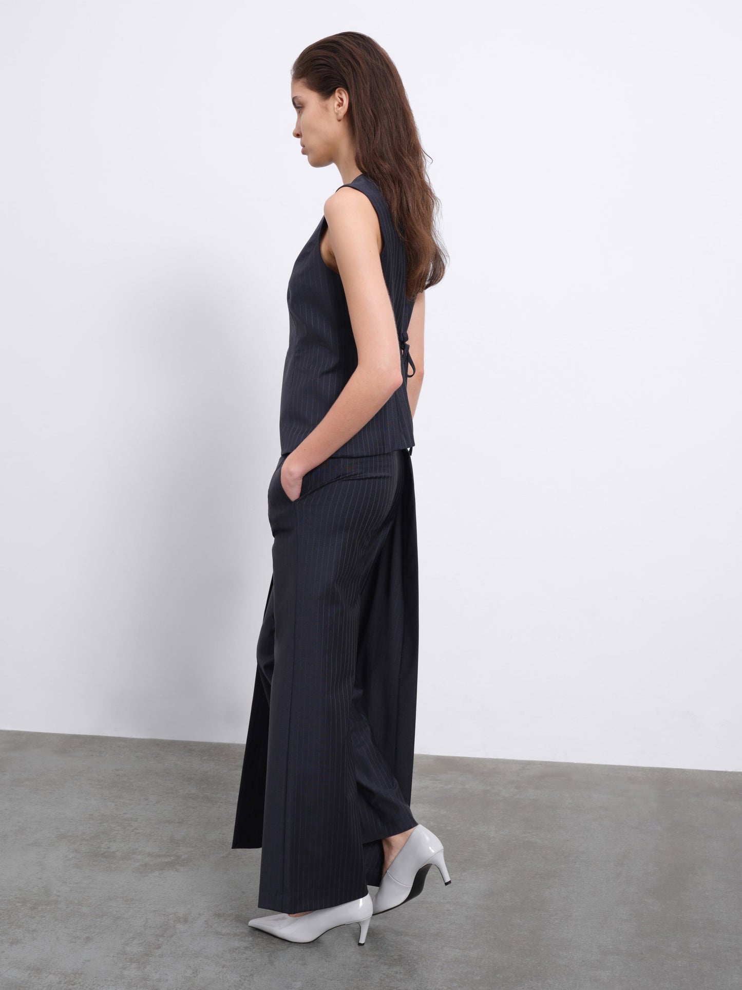 Noira Overlay Wide-Leg Wool Trousers