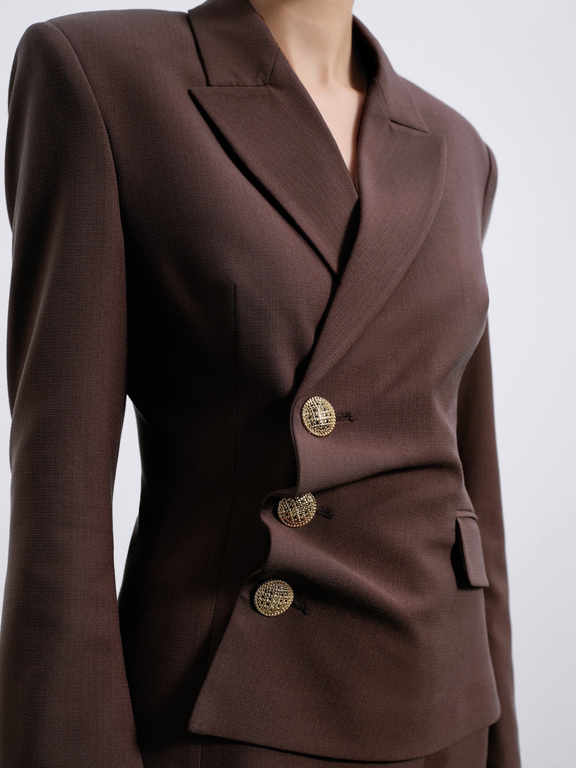 Oris Asymmetric Twist Tailored Blazer — Chocolate